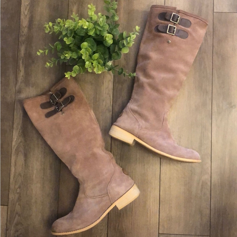 Emu Taupe Knee-High Boots with Buckle Detail